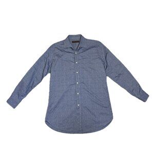 ETRO Men's Blue Micro Paisley Button Long Sleeve Dress Shirt, Size 42 (L)